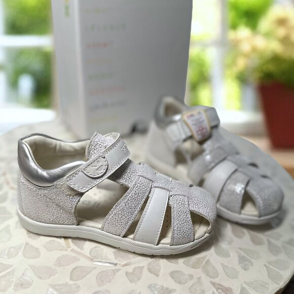 GEOX Macchia First Steps Leather Sandal Toddler Off White/Silver EU 25  US 8.5 - Picture 14 of 16